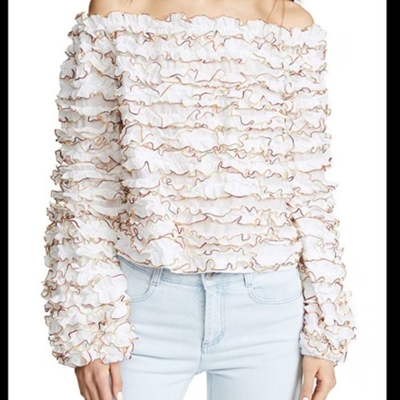 Rachel Antonoff Tops - Rachel Antonoff White Tiered Ruffle Cropped Top